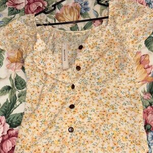 NWT- Monteau Floral Button-Down Blouse -